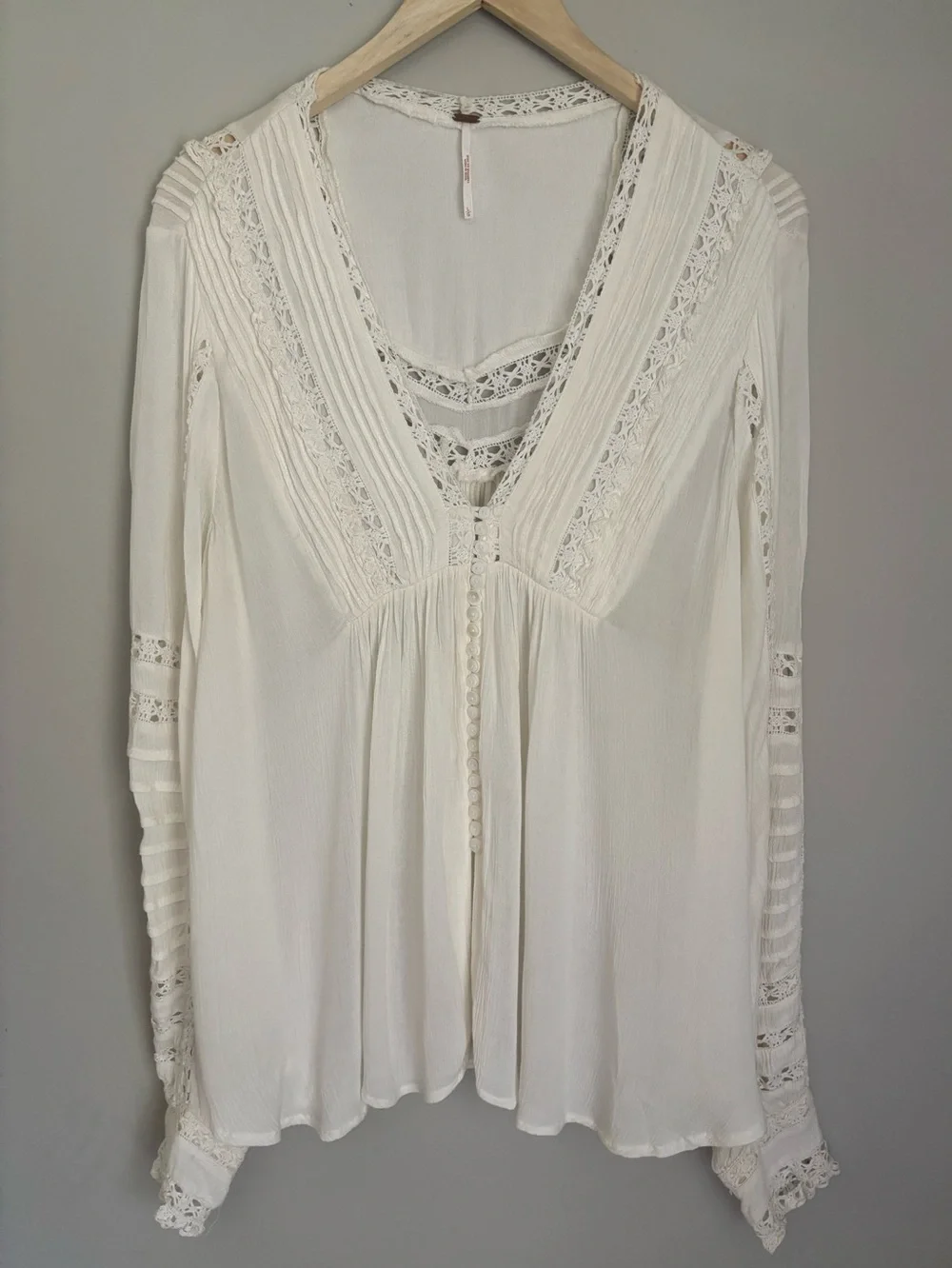 Free People Crochet Trim Peasant Blouse EUC